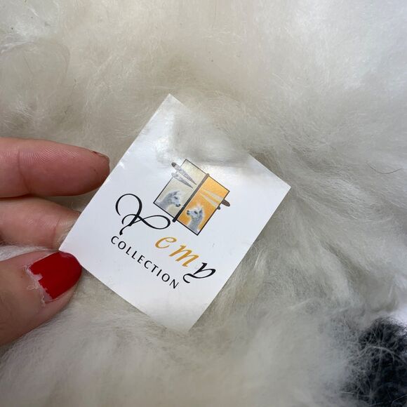 Real Alpaca White Black Plush Stuffed Animal Llama with Natural Fur - Picture 7 of 9